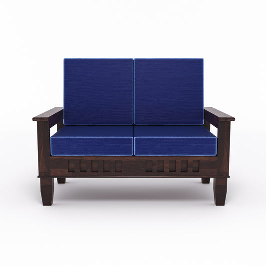 Premium Solid Wood 2 Seater Sofa with Cushions | Natural & Walnut Finish