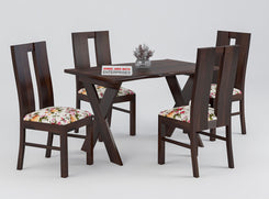 Solid Wood 4 Seater Dining Table Set | 4 Cushioned Chairs