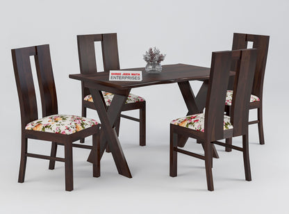 Solid Wood 4 Seater Dining Table Set | 4 Cushioned Chairs