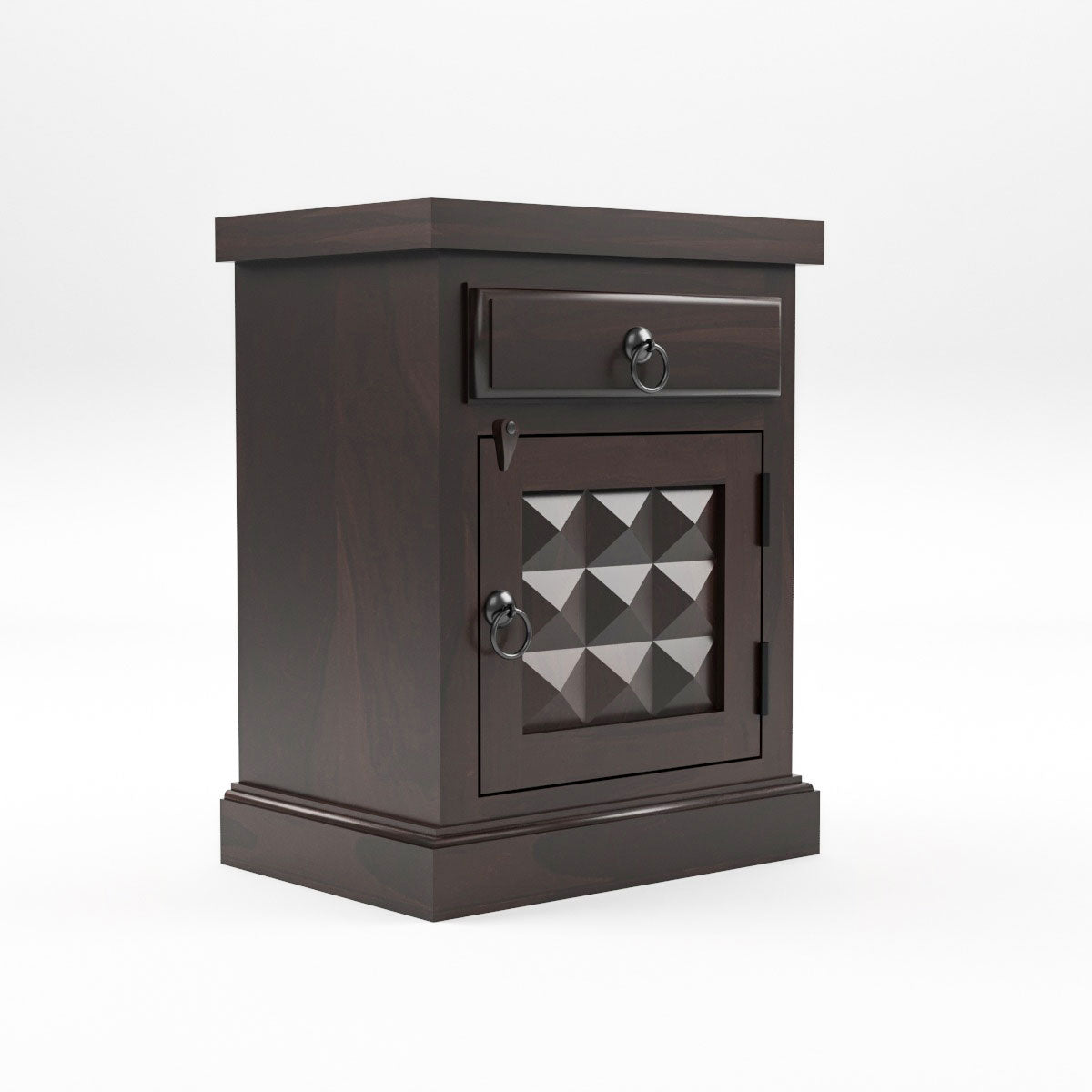 Solid Sheesham Wood Bedside Table with Drawer & Storage Cabinet