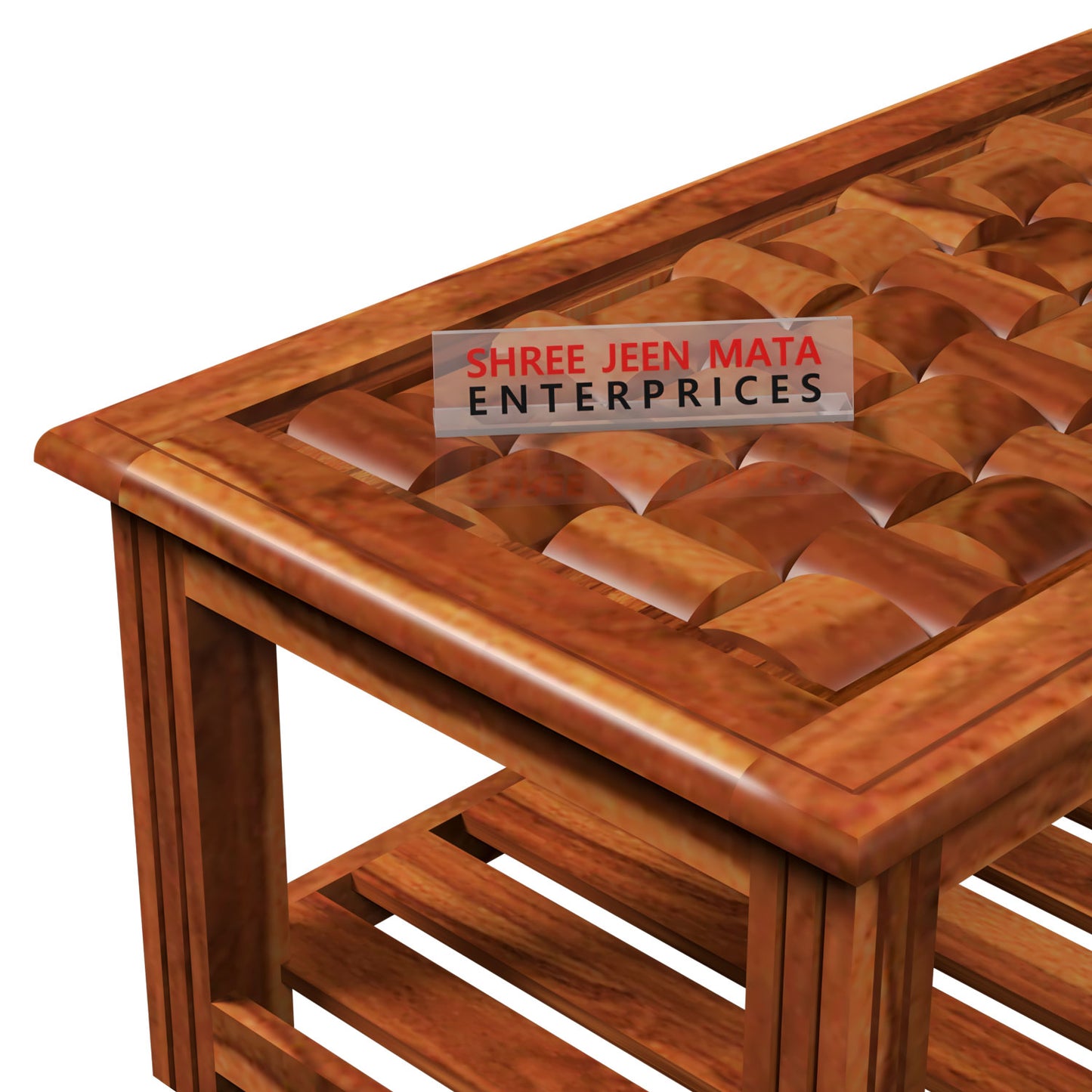 Premium Solid Wood Coffee Table with Artistic Textured Top & Storage Shelf