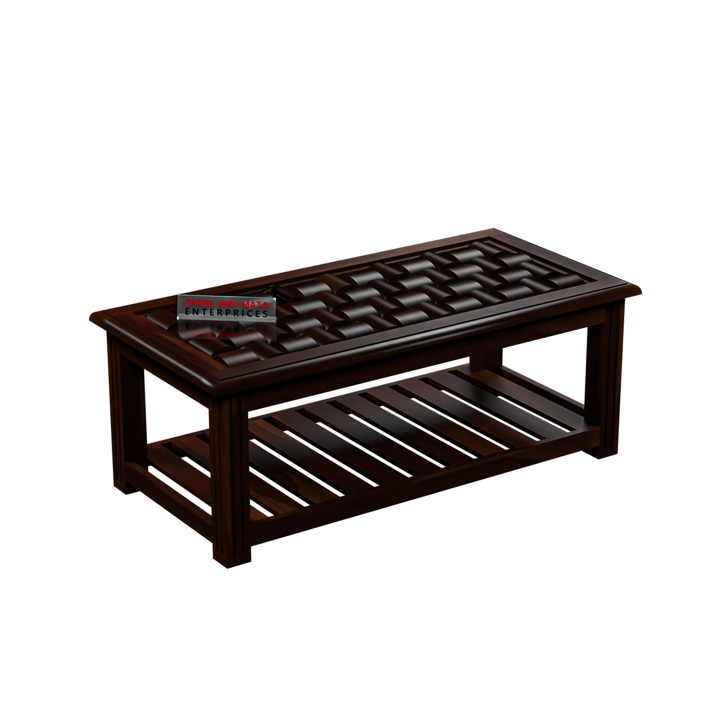 Premium Solid Wood Coffee Table with Artistic Textured Top & Storage Shelf
