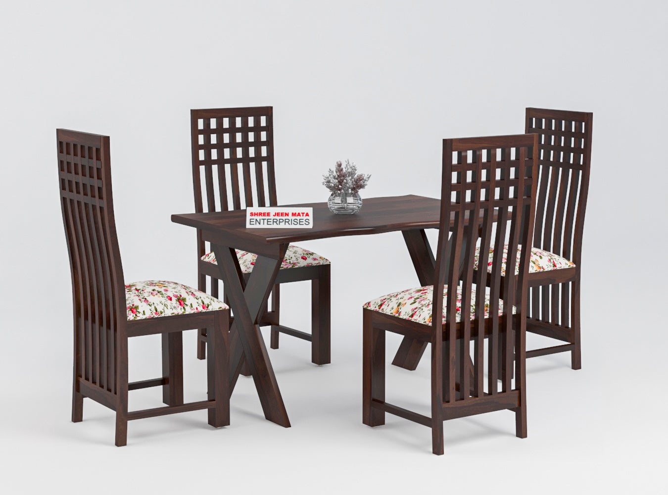 Solid Wood 4 Seater Dining Table Set with 4 Chairs – X-Leg Design