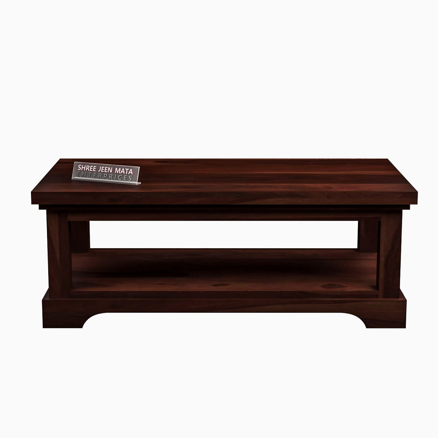 Modern Handcrafted Solid Wood Coffee Table with Open Storage Shelf
