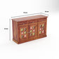 Solid Teak Wood Storage Cabinet with Handcrafted Tile Doors