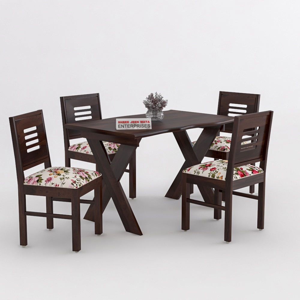 Solid Wood 4 Seater Dining Table Set with Foam Cushioned Chairs