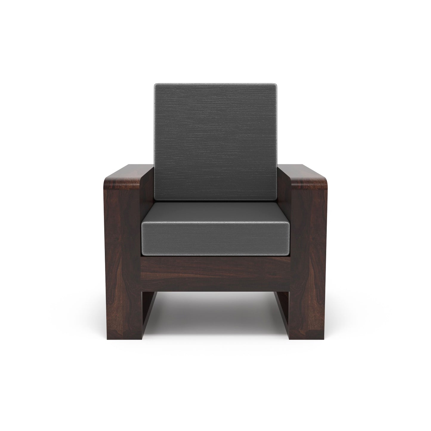 Solid Wood Single Seater Sofa | Natural & Walnut Finish Wooden Chair with Cushioned Comfort
