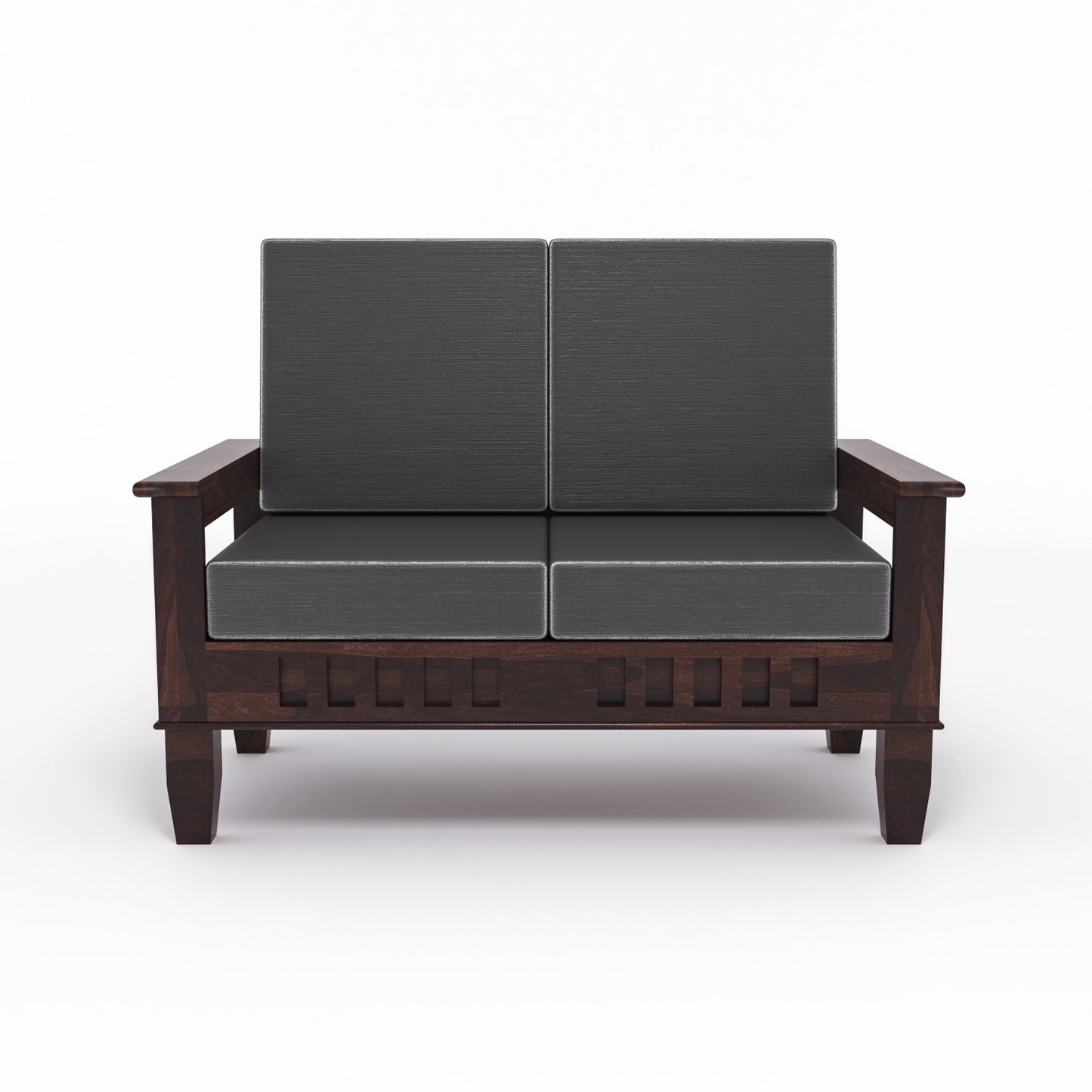 Premium Solid Wood 2 Seater Sofa with Cushions | Natural & Walnut Finish