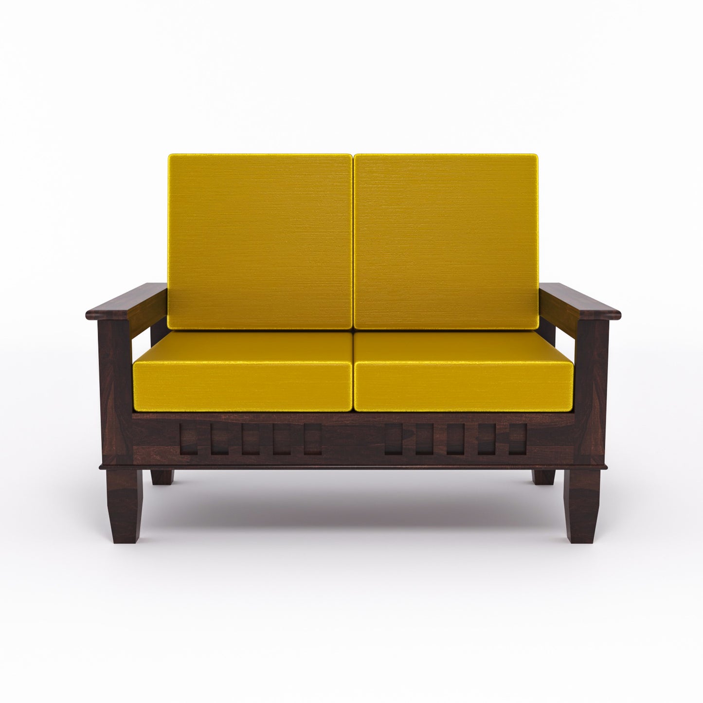 Solid Wood 4 Seater Sofa Set (Set of 2) | Natural & Walnut Finish Wooden Sofa with Cushions