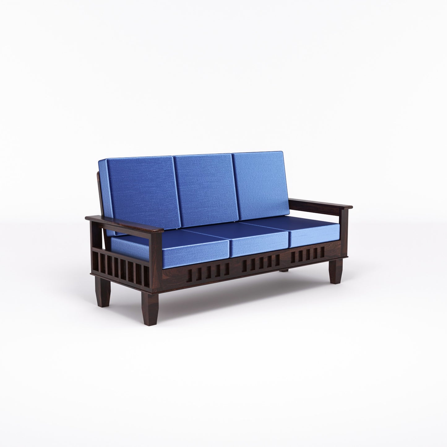 Solid Wood 5 Seater Sofa Set (3 Seater + 2 Single Seaters) | Natural & Walnut Finish with Cushioned Comfort
