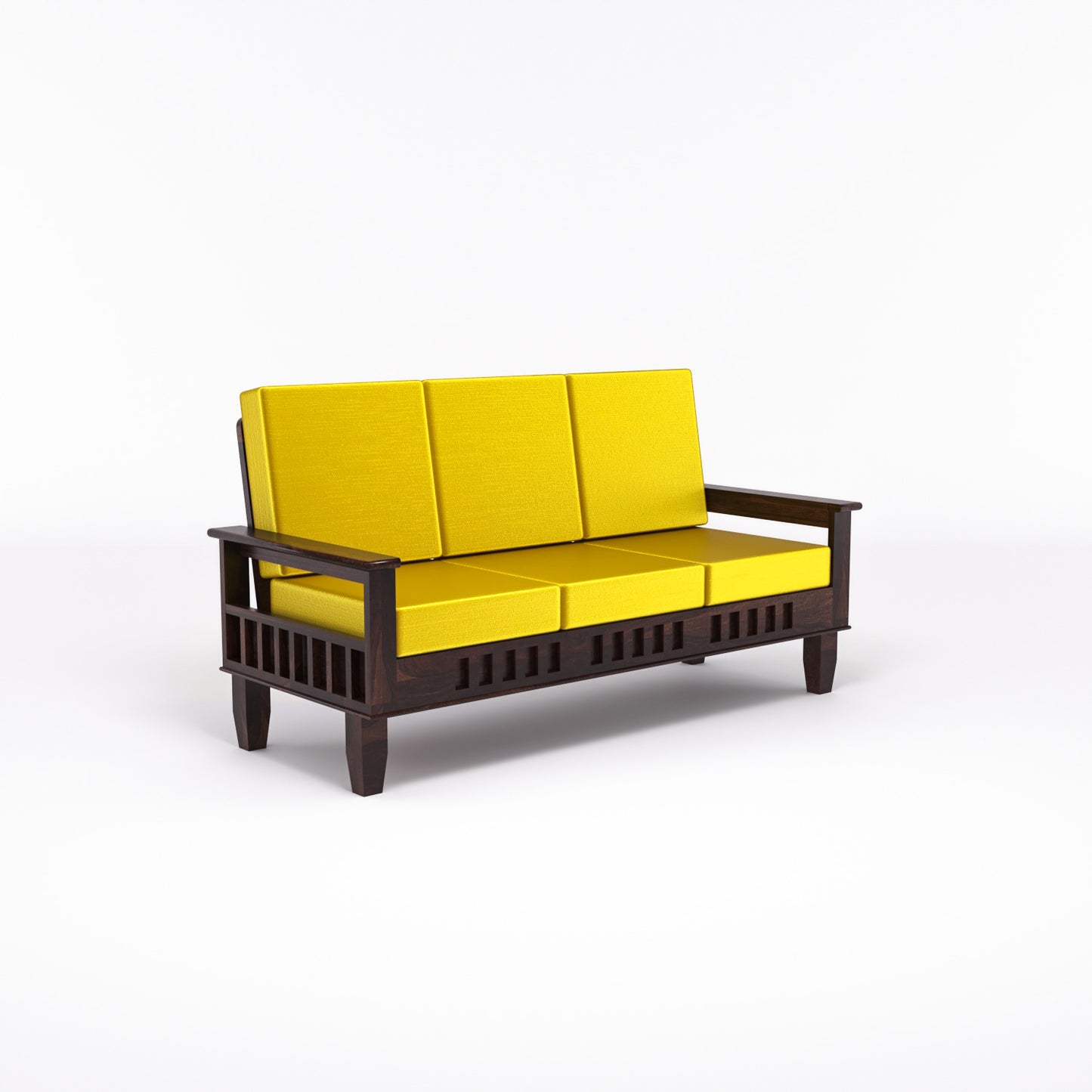 Solid Wood 7 Seater Sofa Set (3+2+2) with Cushioned Seating | Natural & Walnut Finish Wooden Sofa