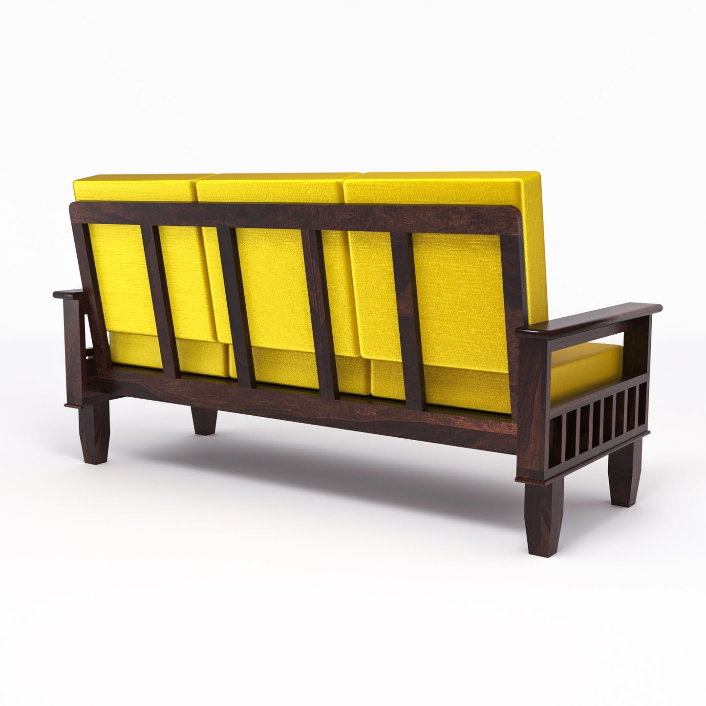Solid Wood 7 Seater Sofa Set (3+2+2) with Cushioned Seating | Natural & Walnut Finish Wooden Sofa