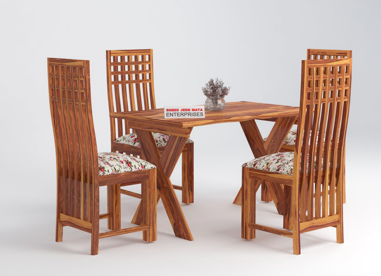 Solid Wood 4 Seater Dining Table Set with 4 Chairs – X-Leg Design