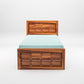 Solid Wood Single Bed with Box Storage & Geometric Panel Design