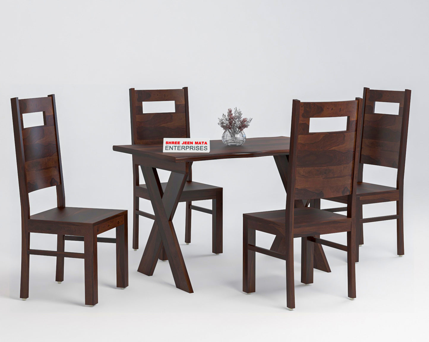 Solid Wood 4 Seater Dining Table Set with Modern Chairs