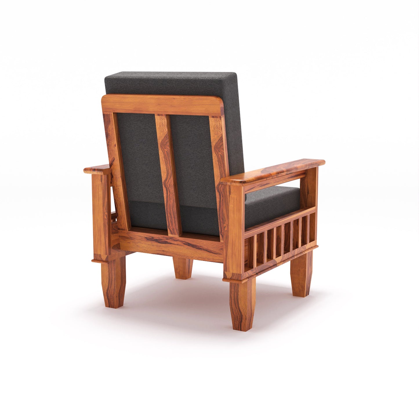Solid Wood Single Seater Sofa with Natural & Walnut Finish and Cushioned Comfort