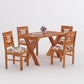 Solid Wood 4 Seater Dining Table Set with Foam Cushioned Chairs
