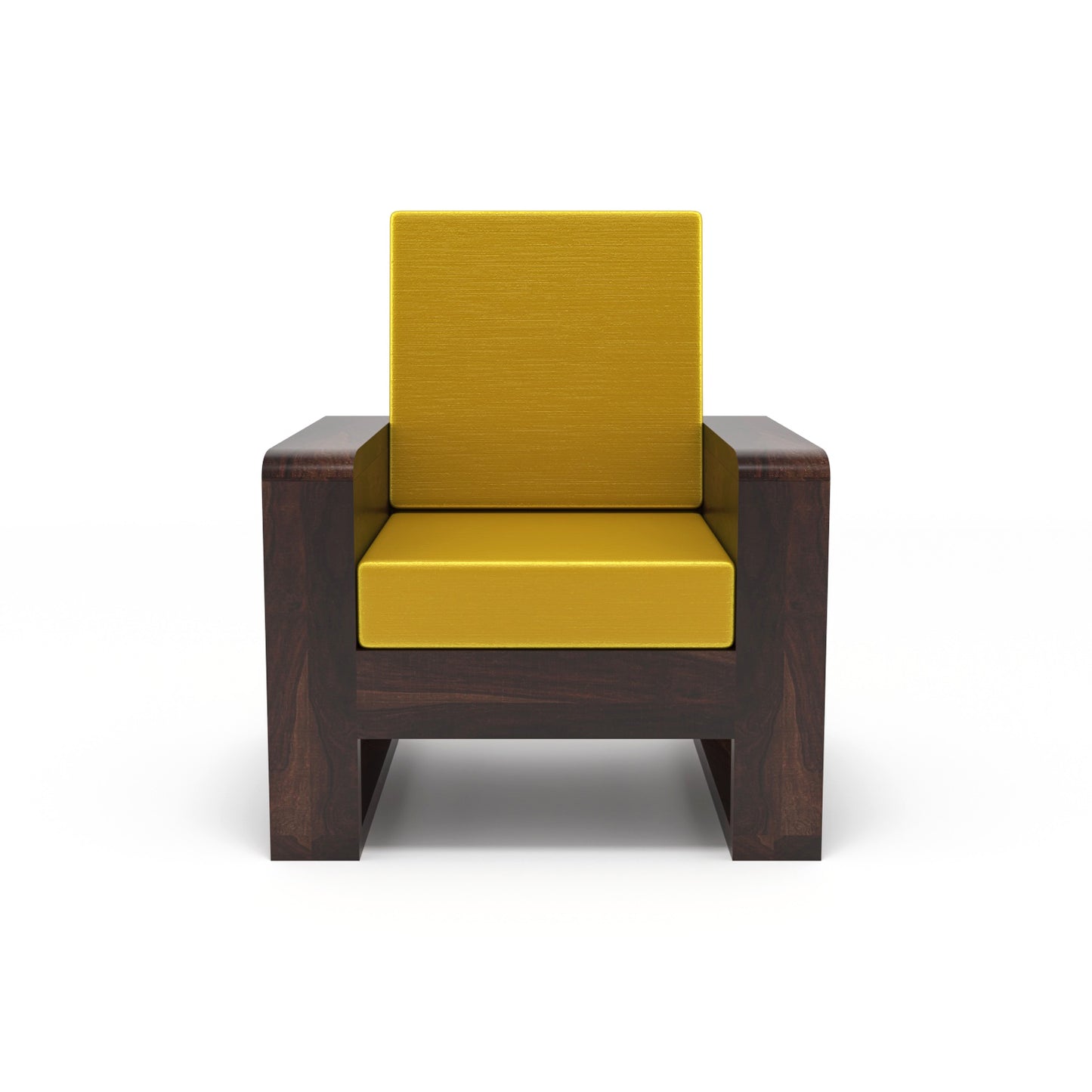 Solid Wood Single Seater Sofa | Natural & Walnut Finish Wooden Chair with Cushioned Comfort