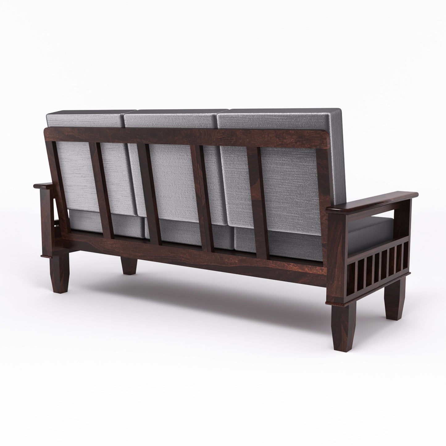 Solid Wood 5 Seater Sofa Set (3 Seater + 2 Single Seaters) | Natural & Walnut Finish with Cushioned Comfort