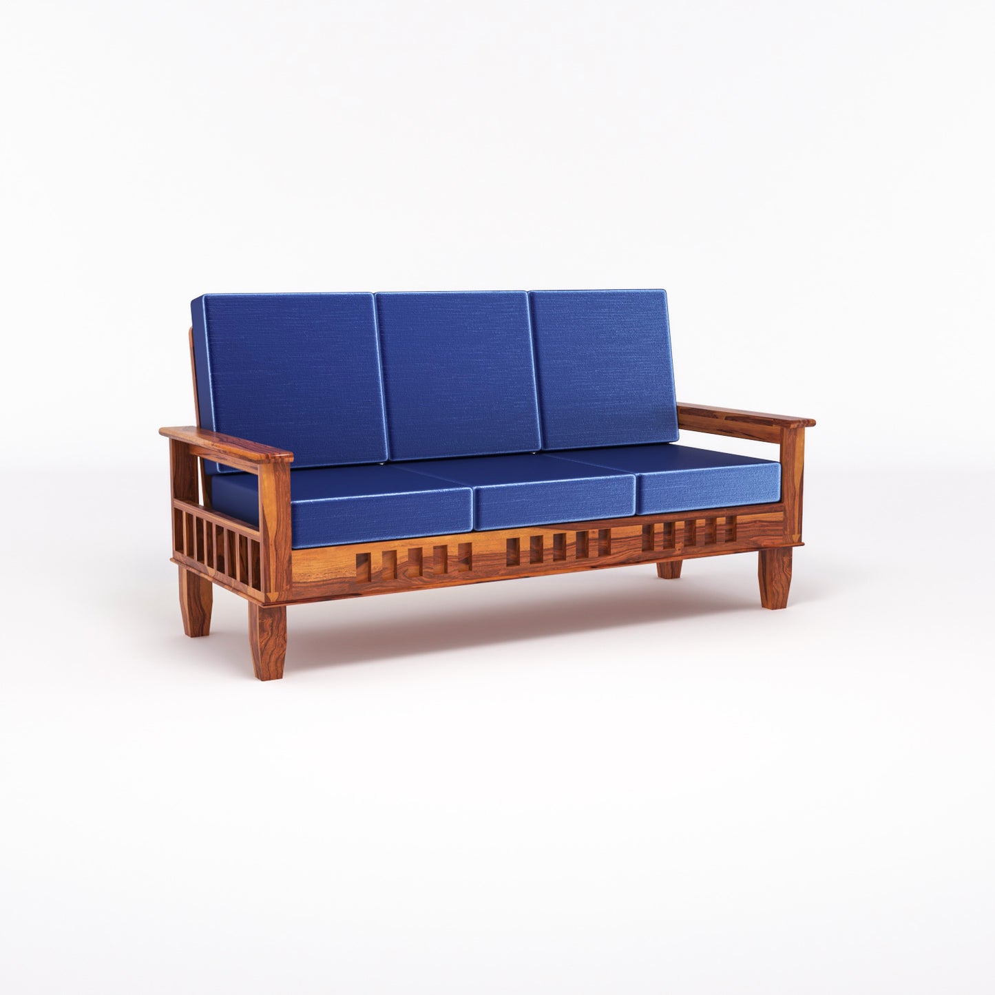 Solid Wood 5 Seater Sofa Set (3 Seater + 2 Single Seaters) | Natural & Walnut Finish with Cushioned Comfort
