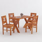 Solid Wood 4 Seater Dining Table Set with Cushioned Chairs