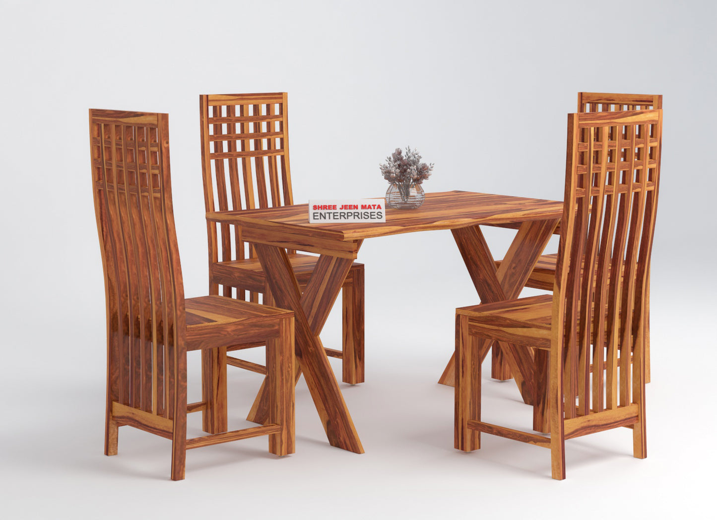 Solid Wood 4 Seater Dining Table Set with 4 Chairs