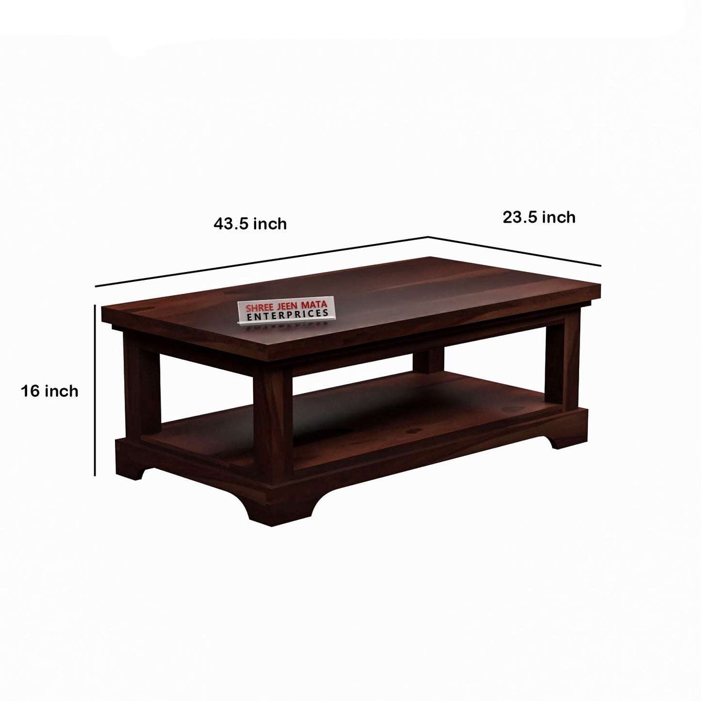 Modern Handcrafted Solid Wood Coffee Table with Open Storage Shelf