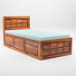Solid Wood Single Bed with Box Storage & Geometric Panel Design