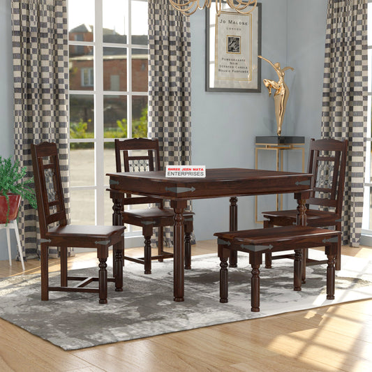 Solid Wood 4 Seater Dining Table Set with Cushioned Chairs