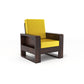 Solid Wood Single Seater Sofa | Natural & Walnut Finish Wooden Chair with Cushioned Comfort