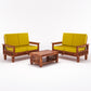 Solid Wood 4 Seater Sofa Set (Set of 2) | Natural & Walnut Finish Wooden Sofa with Cushions