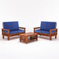 Solid Wood 4 Seater Sofa Set (Set of 2) | Natural & Walnut Finish Wooden Sofa with Cushions