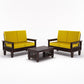 Solid Wood 4 Seater Sofa Set (Set of 2) | Natural & Walnut Finish Wooden Sofa with Cushions