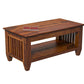 Handcrafted Solid Wood Coffee Table with Slatted Sides & Open Storage Shelf