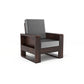 Solid Wood Single Seater Sofa | Natural & Walnut Finish Wooden Chair with Cushioned Comfort