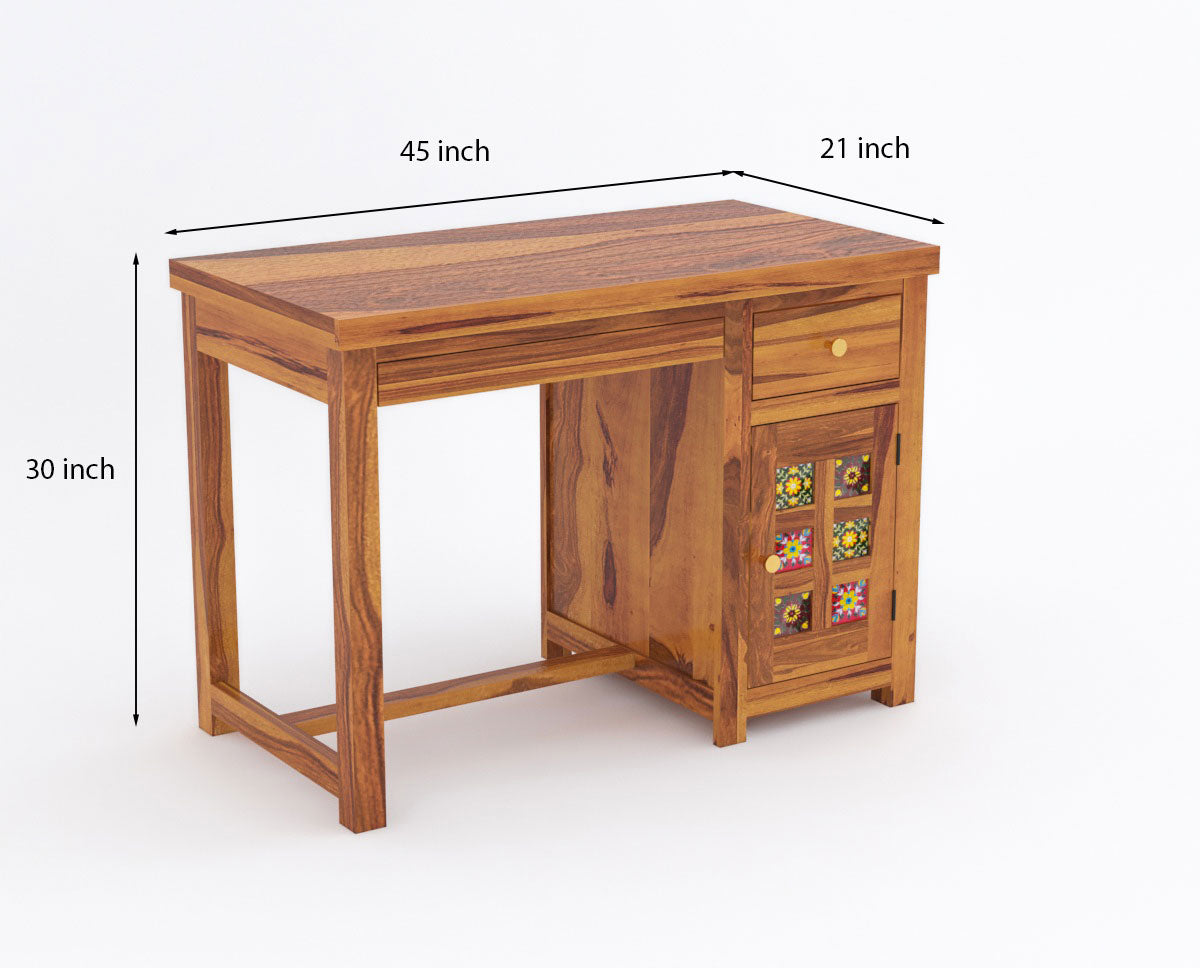 Solid Sheesham Wood Study Table with Storage & Matching Chair