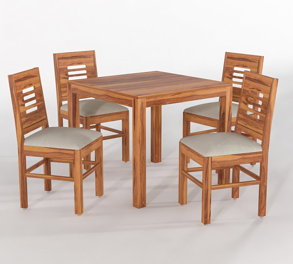 Solid Wood 4 Seater Dining Table Set with Cushioned Chairs