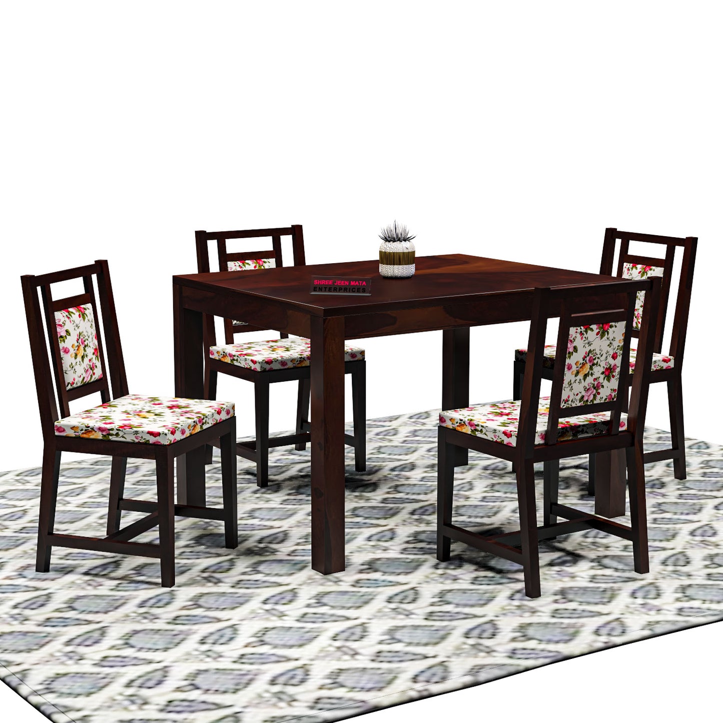 Solid Wood 4 Seater Dining Table Set with 4 Cushioned Chairs