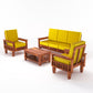 Solid Wood 5 Seater Sofa Set (3 Seater + 2 Single Seaters) | Natural & Walnut Finish with Cushioned Comfort
