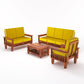 Premium Solid Wood 6 Seater Sofa Set (3+2+1) with Cushioned Seating | Natural & Walnut Finish