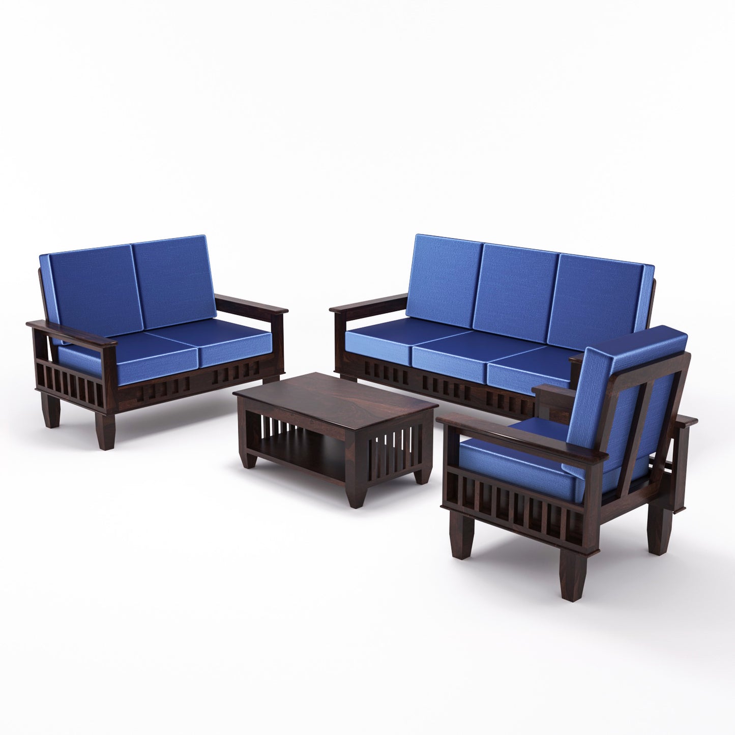 Premium Solid Wood 6 Seater Sofa Set (3+2+1) with Cushioned Seating | Natural & Walnut Finish