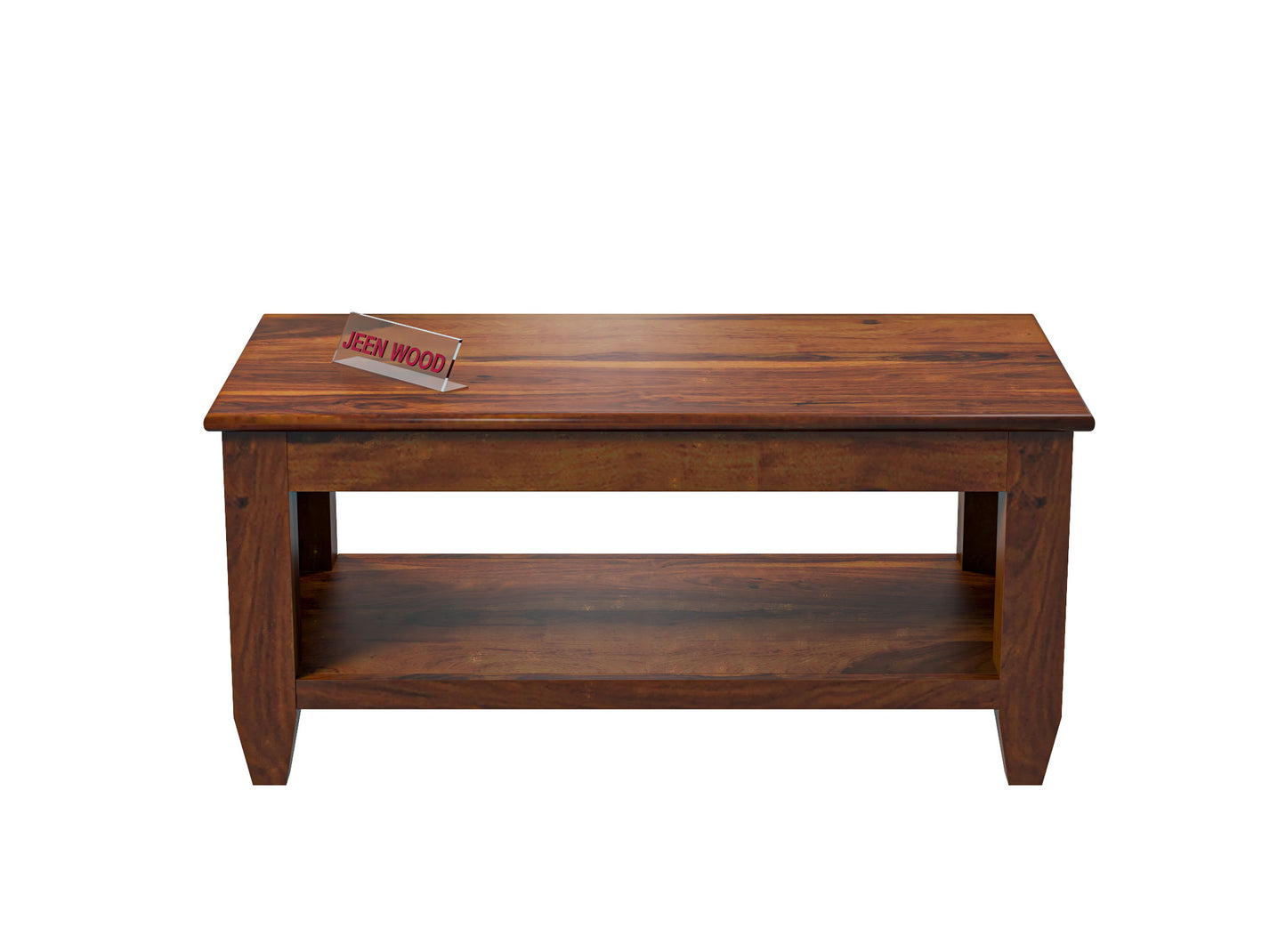 Handcrafted Solid Wood Coffee Table with Slatted Sides & Open Storage Shelf