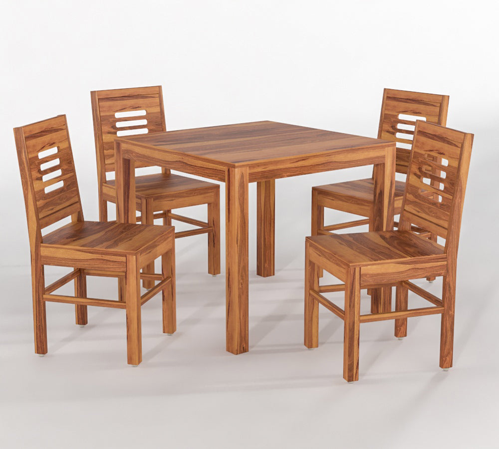 Solid Wood 4 Seater Dining Table Set with 4 Wooden Chairs