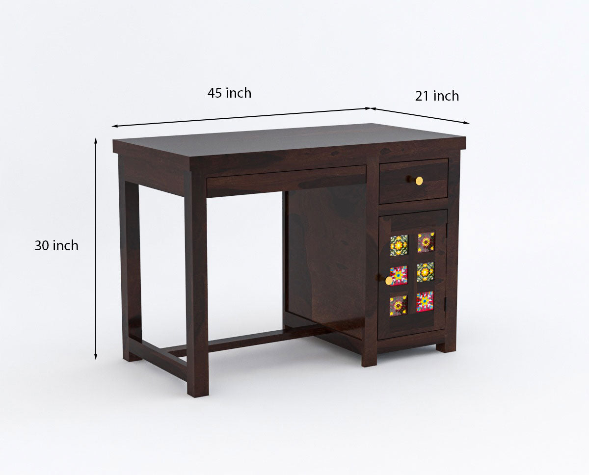Solid Sheesham Wood Study Table with Storage & Matching Chair