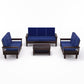 Solid Wood 7 Seater Sofa Set (3+2+2) with Cushioned Seating | Natural & Walnut Finish Wooden Sofa