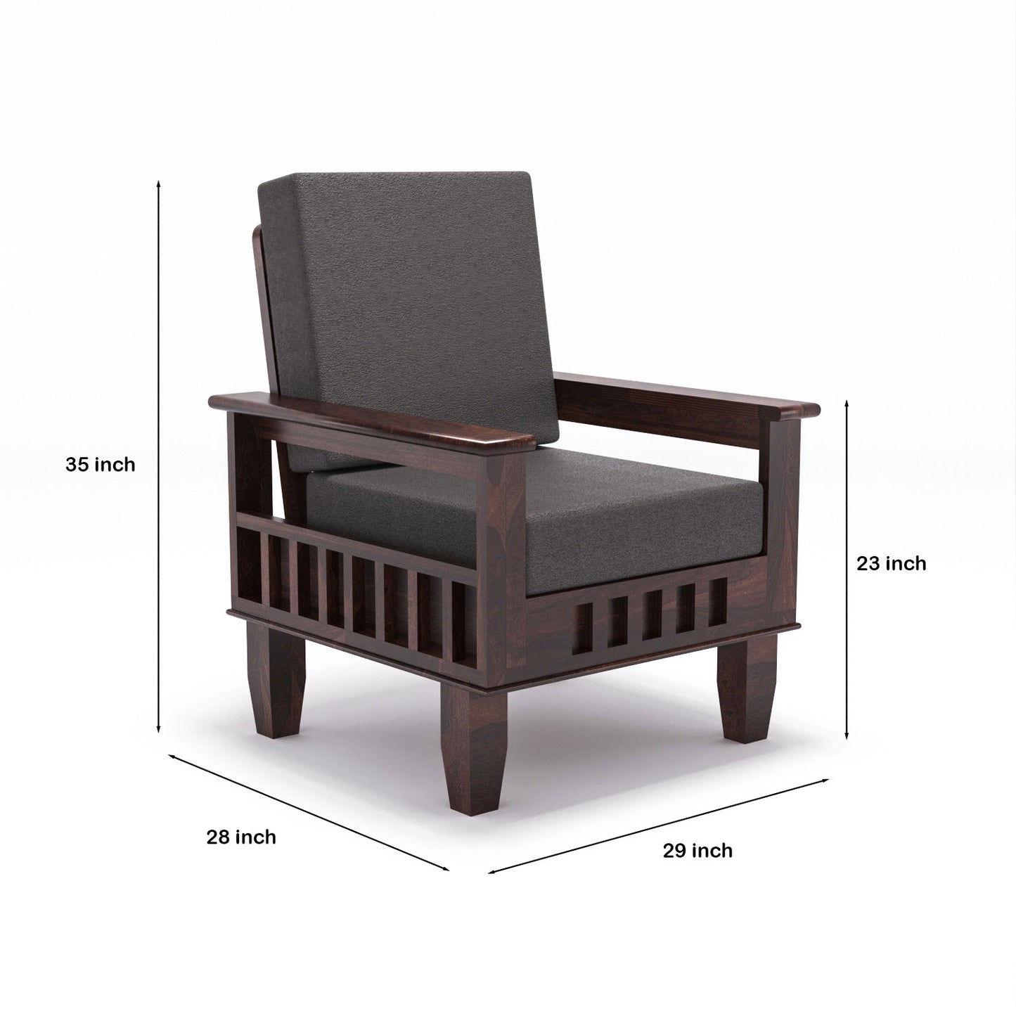 Solid Wood 5 Seater Sofa Set (3 Seater + 2 Single Seaters) | Natural & Walnut Finish with Cushioned Comfort
