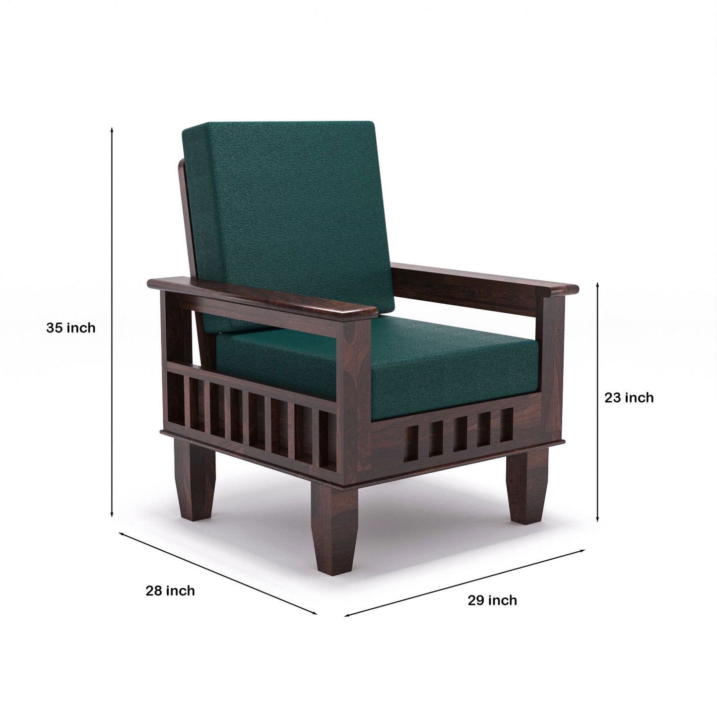 Solid Wood Single Seater Sofa with Natural & Walnut Finish and Cushioned Comfort