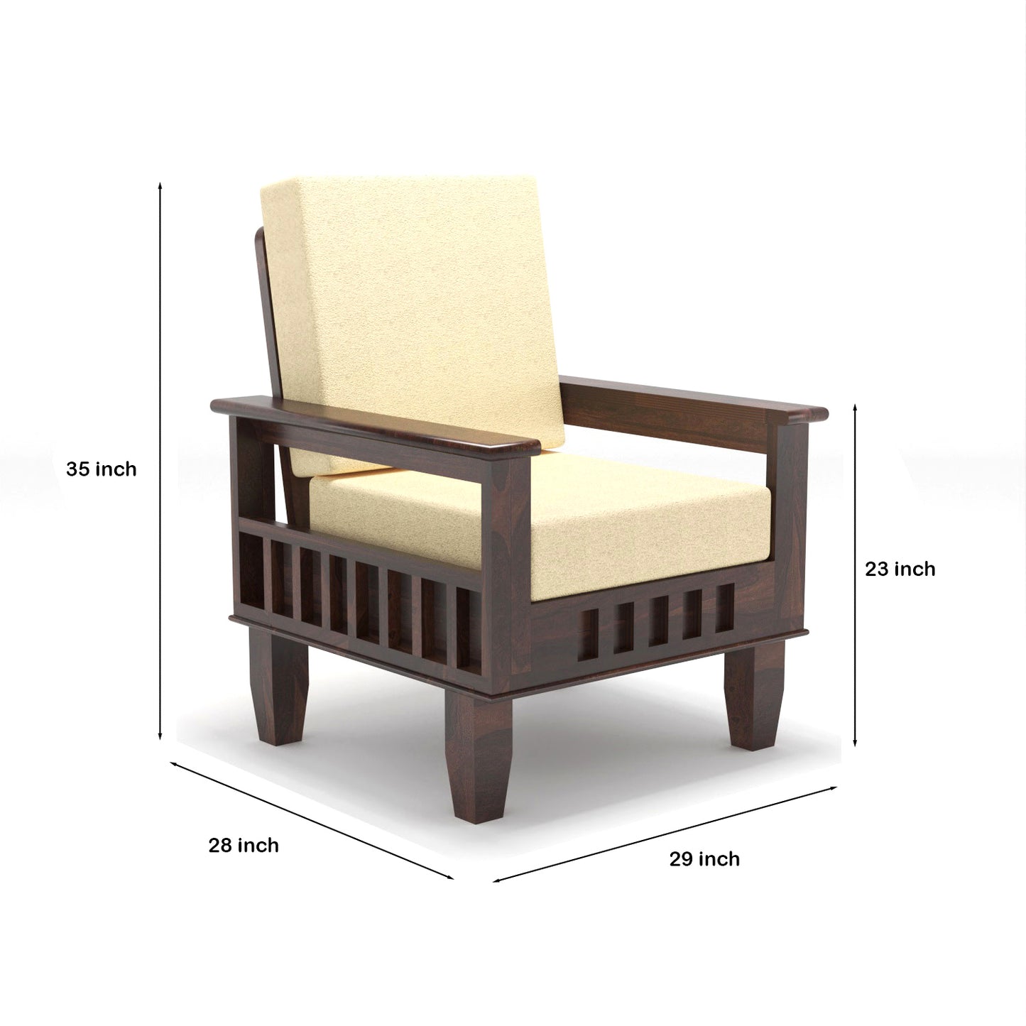 Solid Wood 5 Seater Sofa Set (3 Seater + 2 Single Seaters) | Natural & Walnut Finish with Cushioned Comfort