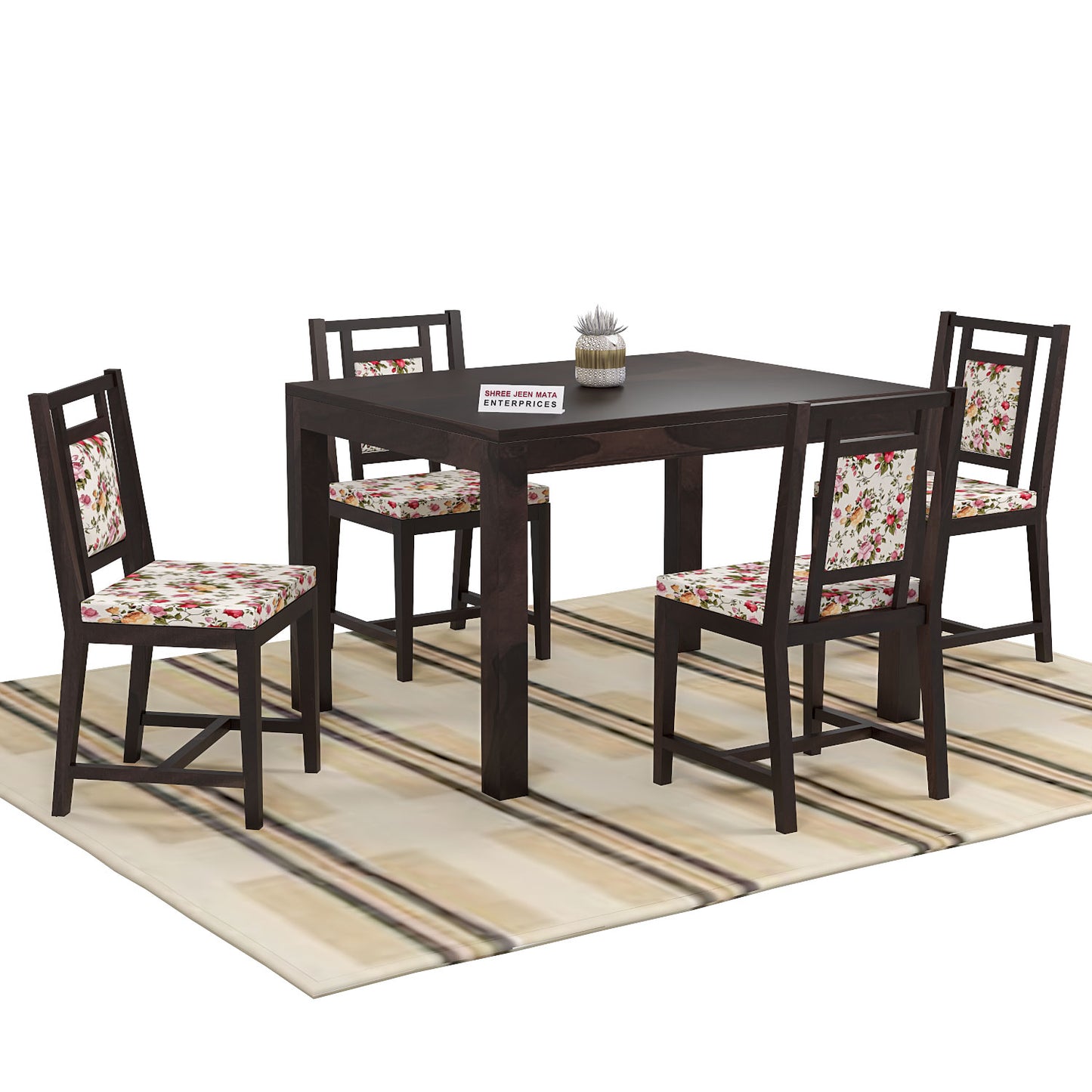 Solid Wood 4 Seater Dining Table Set with 4 Cushioned Chairs