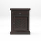 Solid Wood Bedside Table with Chevron Design Door & Drawer